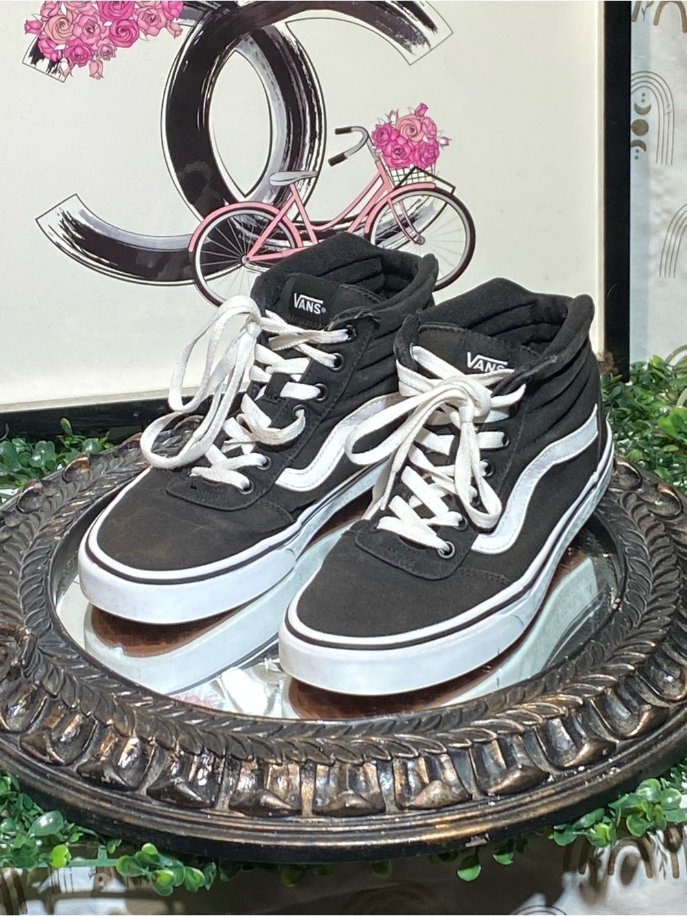 Vans Black and White High-Top Skate Sneakers